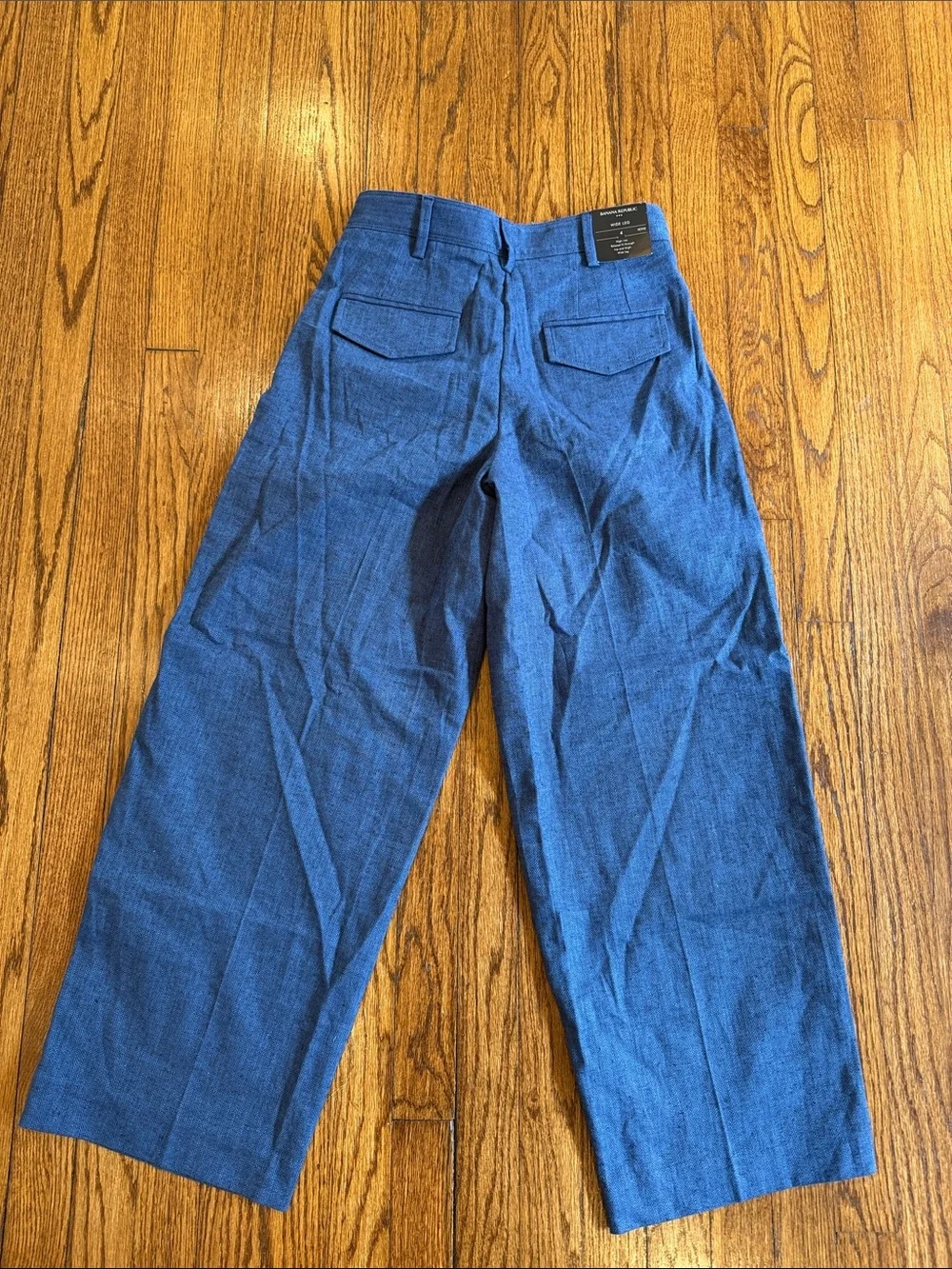 NWT Banana Republic Blue Linen-Blend Wide-Leg Pleated Trous